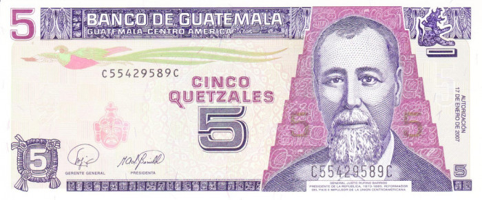 Bancnota Guatemala 5 Quetzales 2007 - P106c UNC