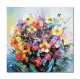 Tablou cu pansele pictat manual, Gingasie, 50x50cm ulei pe panza in relief, Valentin Pop