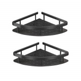 Raft de dus, etajera colt pentru baie, din aluminiu, pentru depozitare in bucatarie, organizator baie, set 2 rafturi de dus, 21 x 29 x 5 cm, Negru