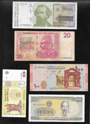Set 5 bancnote de prin lume adunate (cele din imagini) #236 foto