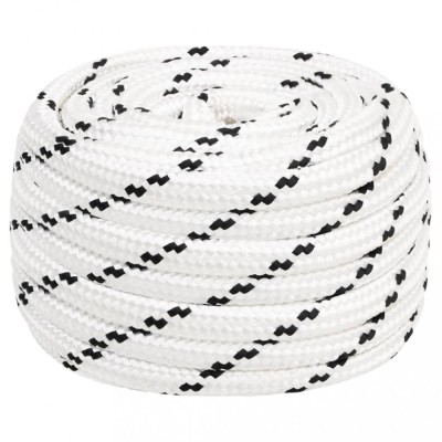 vidaXL Fr&amp;acirc;nghie &amp;icirc;mpletită pentru barcă, alb, 18 mm x 25 m, poliester 152786 foto