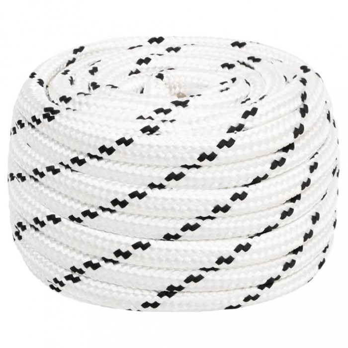 vidaXL Fr&acirc;nghie &icirc;mpletită pentru barcă, alb, 18 mm x 25 m, poliester 152786