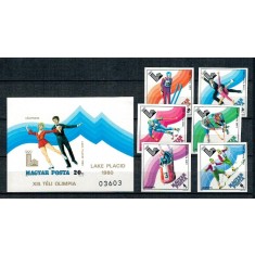 Ungaria 1979 - Jocurile Olimpice Lake Placid, sport, serie si colita nedantelata neuzata