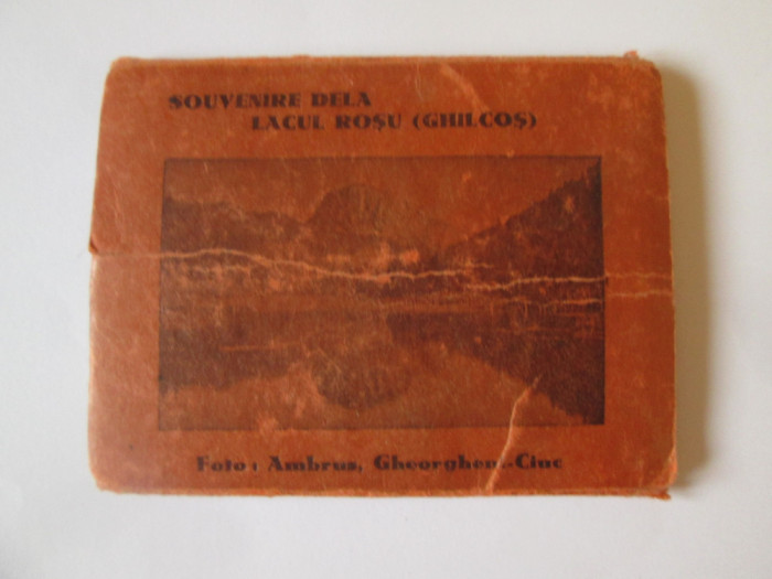 Rar! Lacul Roșu(Ghilcoș):Album souvenir 10 fotografii 82x66 mm de Ambrus anii 30