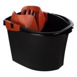 Găleată Mop cu Storcator 16L, Plastic, Negru/Teracota - Galeata Curatenie Menaj, Storcator Mop Incorporat, Capacitate Mare, Material Durabil