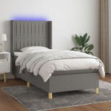 vidaXL Pat cu arcuri, saltea și LED, gri &icirc;nchis, 90x200 cm, textil