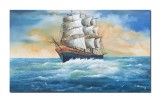 Cumpara ieftin Tablou nautic velier in bataia vantului pictat manual, 100x60cm ulei pe panza Constantin Feraru
