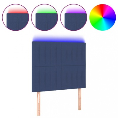 Tablie de pat cu LED, albastru, 100x5x118/128 cm, textil foto