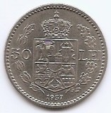 Romania 50 Lei 1937- Carol al II-lea, Nichel , 24 mm, KM-55 (1)