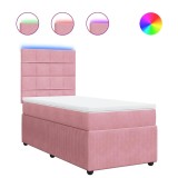 Cumpara ieftin Pat box spring cu saltea, roz, 90x190 cm, catifea