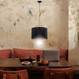 Lustra tip pendul Lana Couch, plastic/textil/ratan, negru/natur, 38 x 38x 180 cm