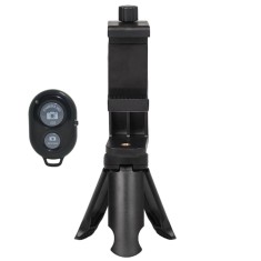 Set trepied de masa 8.5 cm cu suport telefon rotativ landscape, portret 5.5, 10 cm si telecomanda bluetooth universala, filet 1 4, ABS negru