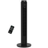 HOMCOM Ventilator de Turn cu Telecomandă, 3 Viteze, Mod Repaus, Temporizator 12 ore, Negru | Aosom Romania