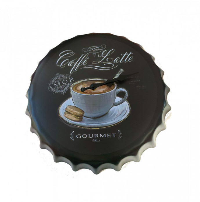 Ceas de perete in forma de capac de bere, Coffe latte, Metal, 40 cm, 540925X