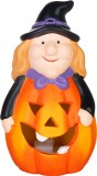 Decoratiune Halloween MagicHome cu vrajitoare si dovleac LED din teracota