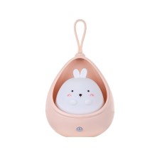 Lampa de veghe portabila cu 2 moduri de functionare Flippy, silicon non-toxic, reincarcabila USB, senzor miscare, roz, iepuras foto