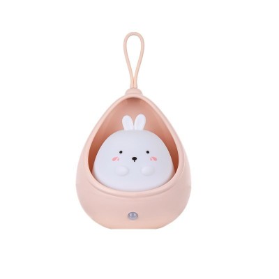Lampa de veghe portabila cu 2 moduri de functionare flippy, silicon non-toxic, reincarcabila usb, senzor miscare, roz, iepuras foto