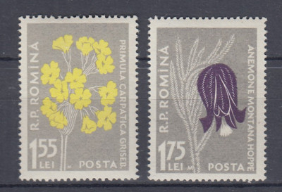 ROMANIA 1957 LP 432 b FLORA CARPATINA VALORILE 1,55 LEI SI 1,75 LEI EROARE M MNH foto