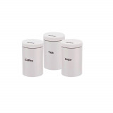 Set de 3 recipiente pentru cafea, zahar si ceai, din otel, alb, 11,5 x 11,5 x 15 cm, Klausberg