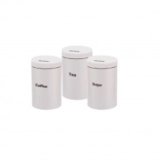 Set de 3 recipiente pentru cafea, zahar si ceai, din otel, alb, 11,5 x 11,5 x 15 cm, Klausberg