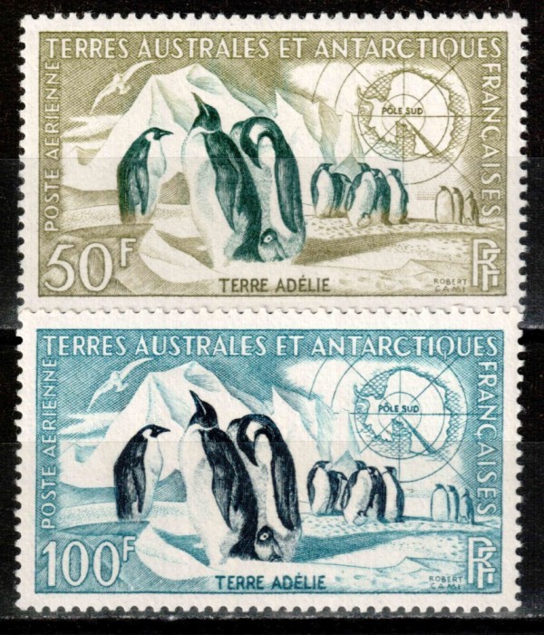 Teritoriile Antarctice Franceze TAAF 1956, Mi #8-9**, fauna, pasari, pinguini, MNH! Cota 80 &euro;!
