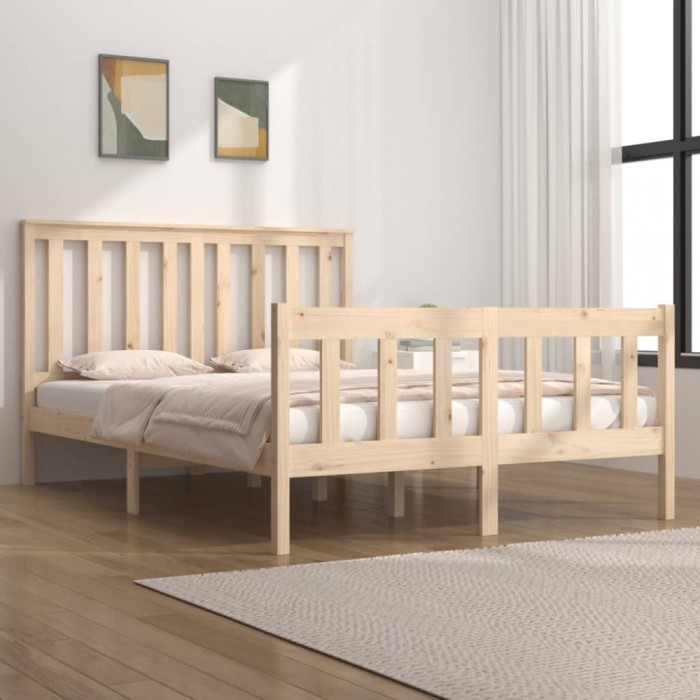 vidaXL Cadru de pat dublu 4FT6, 135x190 cm, lemn masiv de pin