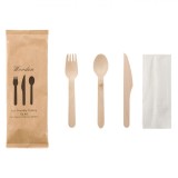 Set Tac&acirc;muri Depoluere, 8 Bucăți, Lemn, Furculiță, Cuțit, Lingură, șervețel, Eco-Friendly, Oem