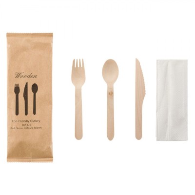 Set Tac&amp;acirc;muri Depoluere, 8 Bucăți, Lemn, Furculiță, Cuțit, Lingură, șervețel, Eco-Friendly foto