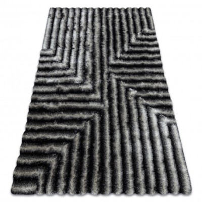 Covor FLIM 010-B3 modern shaggy, labirint - structural fekete / sz&amp;uuml;rke, 80x150 cm foto