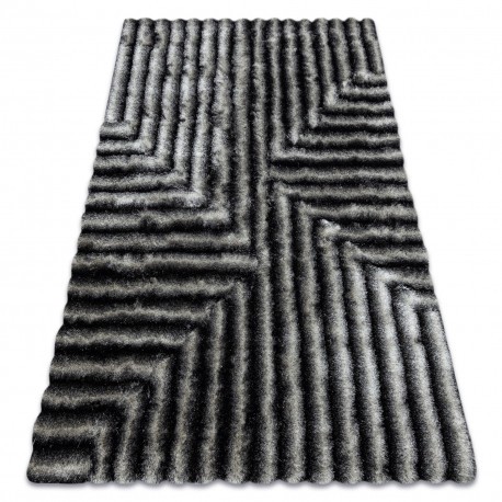 Covor FLIM 010-B3 modern shaggy, labirint - structural fekete / sz&uuml;rke, 80x150 cm