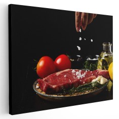 Tablou preparare friptura vita, rosu, negru 1719 Tablou canvas pe panza CU RAMA 20x30 cm