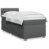 VidaXL Pat box spring cu saltea, gri &icirc;nchis, 90x190 cm, textil 3288051