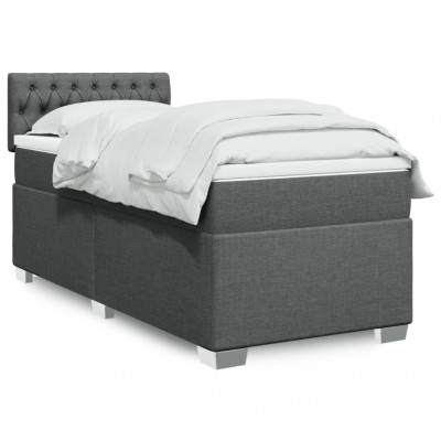 vidaXL Pat box spring cu saltea, gri &amp;icirc;nchis, 90x190 cm, textil 3288051 foto