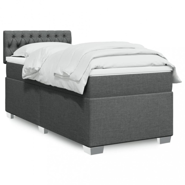 vidaXL Pat box spring cu saltea, gri &icirc;nchis, 90x190 cm, textil 3288051