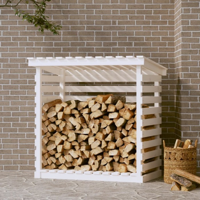 Gossi rastel pentru lemne de foc, alb, 108x73x108 cm, lemn masiv pin