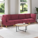 vidaXL Set de mobilier pentru living cu pernă 4 pcs Roșu Vin Țesătură 3413689