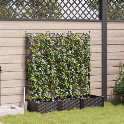 vidaXL Ghiveci de grădină cu trellis 3 pcs Maro 120 x 40 x 125.5 cm PP 42002816 foto