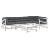 Set mobilier relaxare gradina&amp;perne 6 piese alb lemn masiv pin