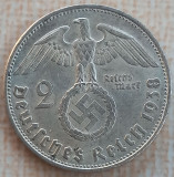 (A567) MONEDA DIN ARGINT GERMANIA - 2 REICHSMARK MARK 1938, LIT. B, NAZISTA, Europa