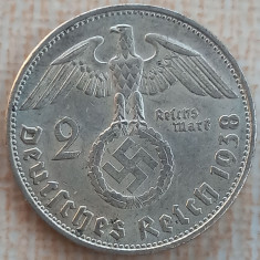 (A567) MONEDA DIN ARGINT GERMANIA - 2 REICHSMARK MARK 1938, LIT. B, NAZISTA