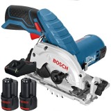 Bosch GKS 12V-26 + 1600A019R8 - Fierastrau circular 85x15 mm + Set 2 acumulatori si incarcator Li-Ion 12 V 2 Ah