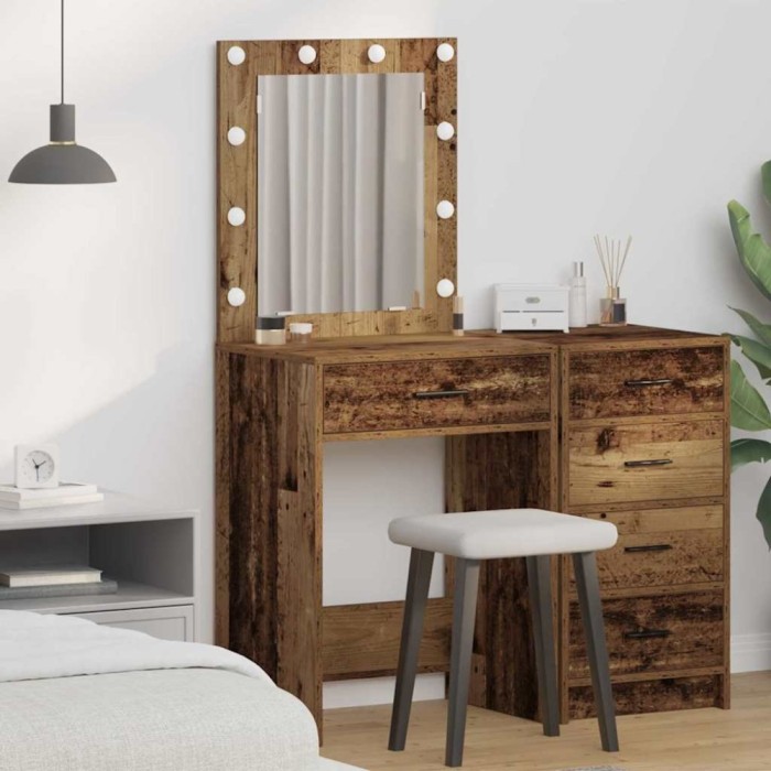 vidaXL Masa de toaletă cu lumini LED, lemn vechi, 50x41x135 cm