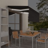 VidaXL Copertină automată cu stor&amp;LED&amp;senzor v&acirc;nt, antracit, 3x2,5 m