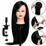 Manechin de coafură Iza 60 cm negru, păr sintetic termic, cu suport, pentru practică frizerie