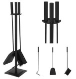 Set accesorii pentru semineu Kaminer 4 piese cu suport, negru