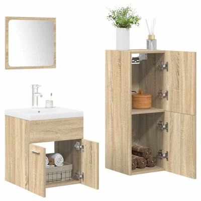 vidaXL Set mobilier de baie, 4 piese, stejar sonoma, lemn prelucrat foto