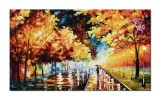 Cumpara ieftin Tablou GIGANT pictat manual dormitor, living - O seara linistita in doi - 120x70cm ulei pe panza in cutit efect 3D, Spectaculos