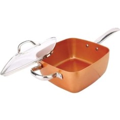 Tigaie 5 in 1 cu capac din sticla FOXMAG24, 24 cm x 9 cm, pentru fript, fiert, prajit, gatit la aburi, gatit la cuptor, culoare bronz