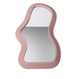 Oglinda de Perete, Decorativa, pentru Baie, Dormitor, Sufragerie, Model Minimalist, Forma Asimetrica, 40.3x26 cm, Roz