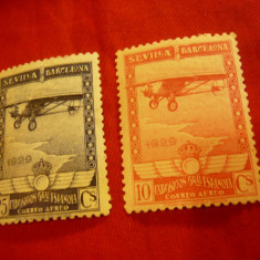 2 Timbre Spania 1929 -Aviatie- Targ International Sevilla si Barcelona ,25 si10C